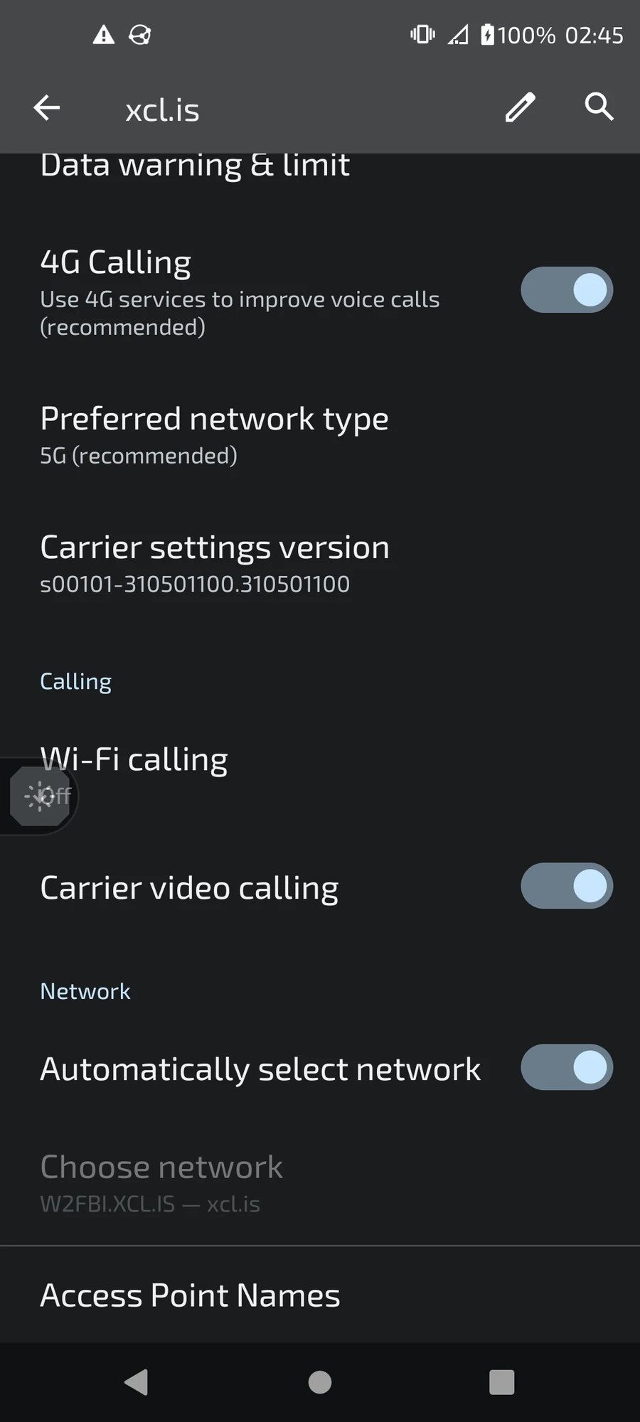 Moto carrier settings recognizing the network